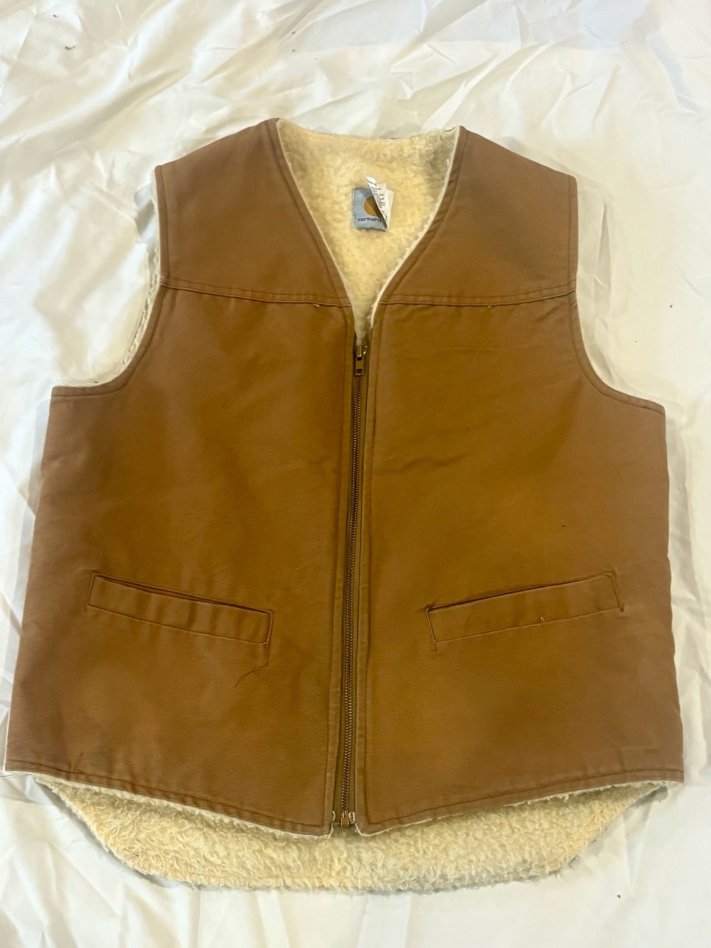 Carhartt Sherpa Lined Canvas Vest Brown Men's Size Large Tall